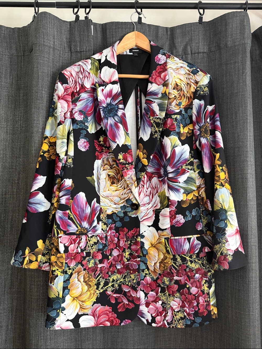 Express Floral Print Black Blazer Jacket - Women's